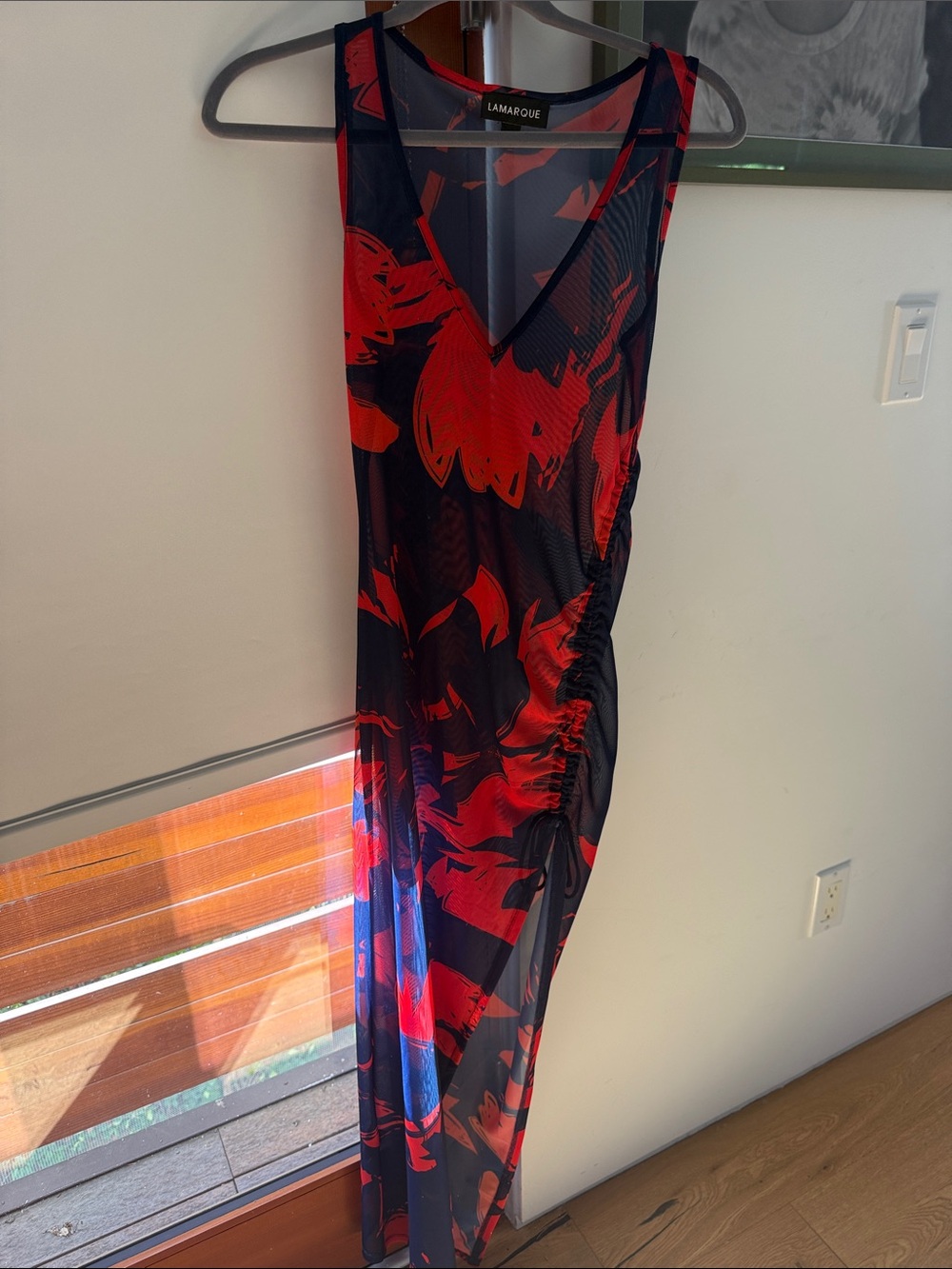 Lamarque Red & Navy Floral Mesh Maxi Dress